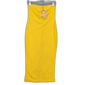 boohoo Night Yellow Dress Bandeau Bodycon Stretch Strapless NEW Women's Size 10